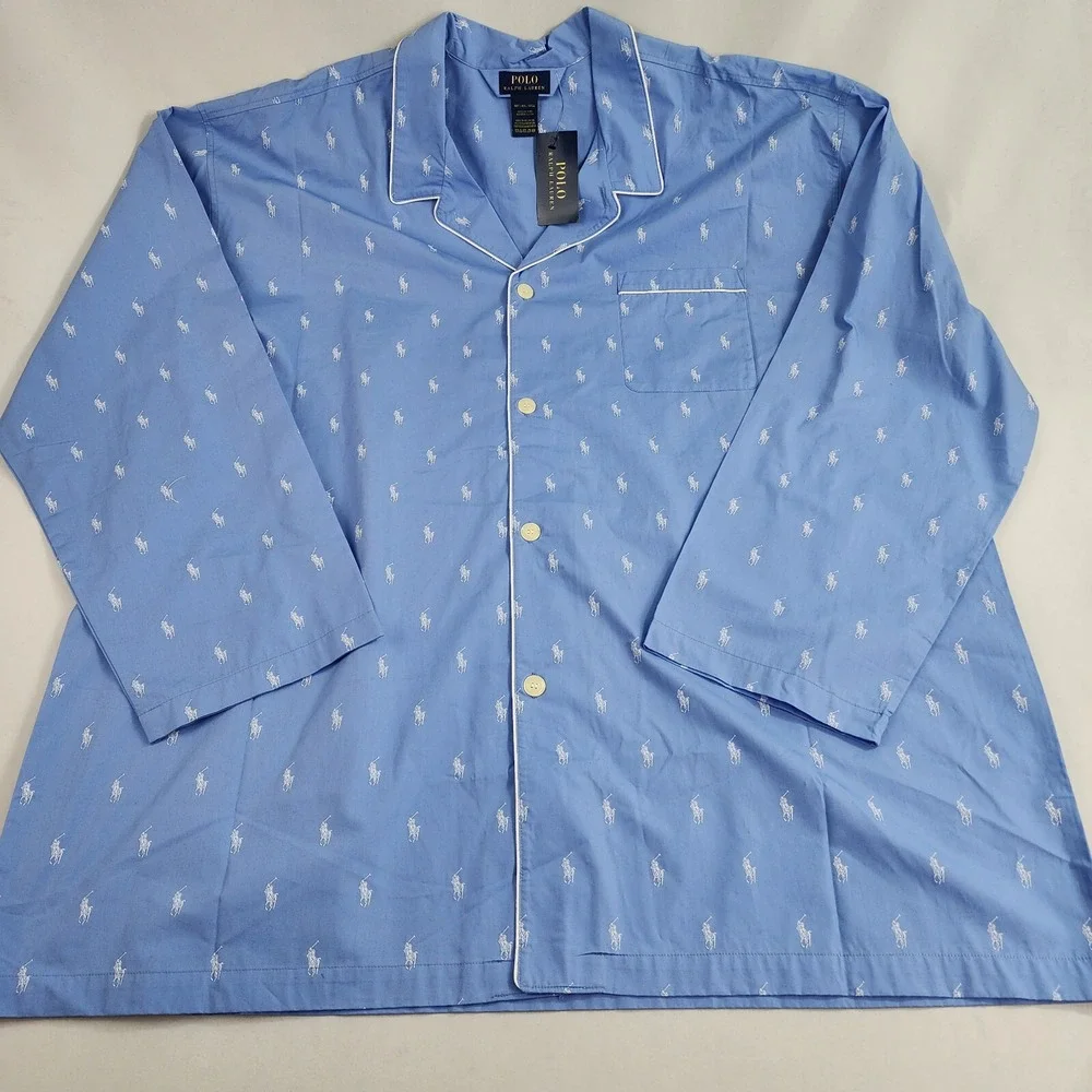 Polo Ralph Lauren Pajama Shirt Adult 4XT Blue Cotton RY25RX ZQD Pocket $65 Mens